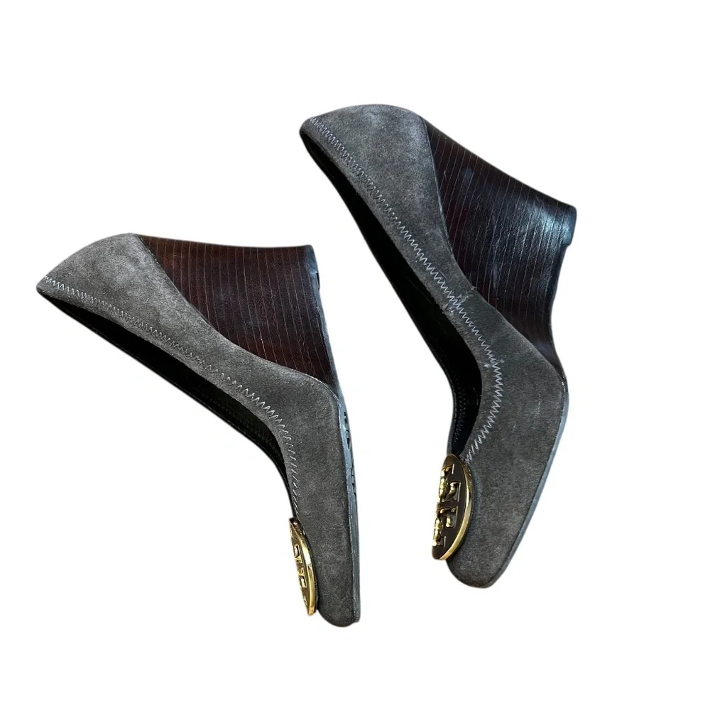 Tory Burch Brown Suede Sophie Wedges with Wooden Heel 8.5